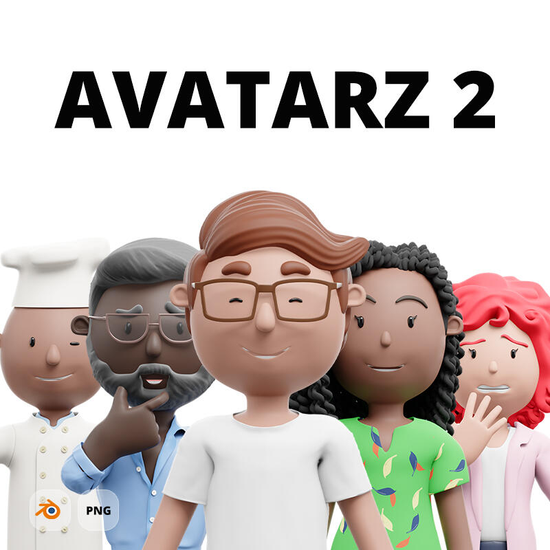 AVATARZ - 8 000+ combinations of upper-body 3D cartoon avatars out of the box. Blender Generator included. Step by step tutorial on how to customize avatars included.